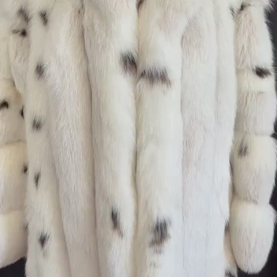 Arctic FOX Spotted Fur Coat, Vintage Winter Wedding Jacket, Mob Wife Style Ivory Bolero, Glam White Apres Ski Bridal Gift