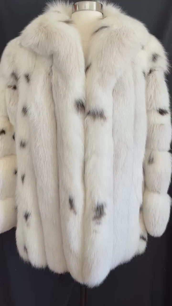 Arctic FOX Spotted Fur Coat, Vintage Winter Wedding Jacket, Mob Wife Style Ivory Bolero, Glam White Apres Ski Bridal Gift