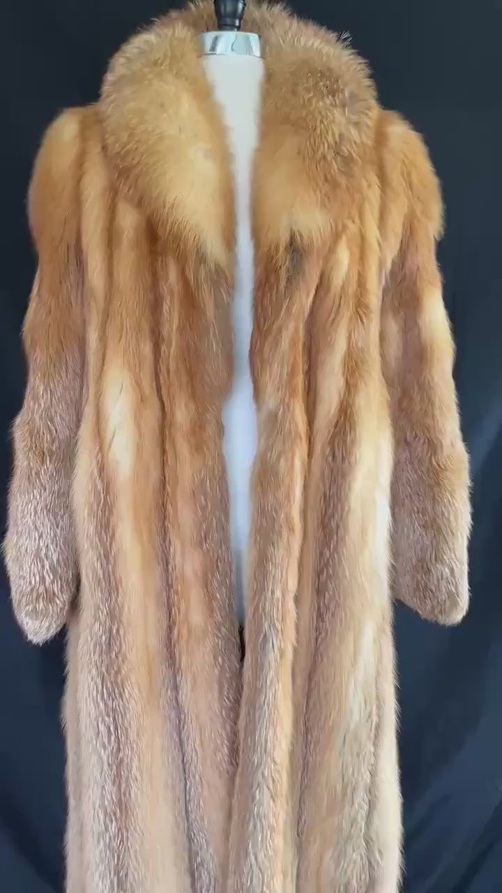 SAGA RED FOX Fur Coat, Brown Vintage Full Length Jacket, Rustic Winter Wedding Bolero Bridal Stole, Mob Wife Style, Apres Ski Gift, Large