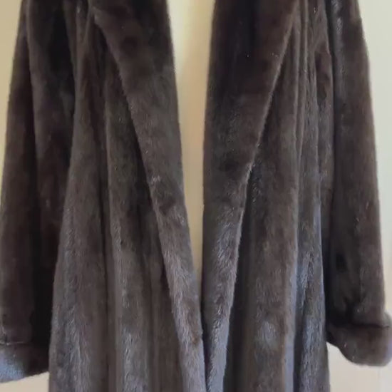 I. Magnin Geoffrey Beene MINK Fur Coat, Mahogany Ranch Brown Vintage Jacket, Full Length, Fully Let Out Female Skins Gift, Large XL Plus
