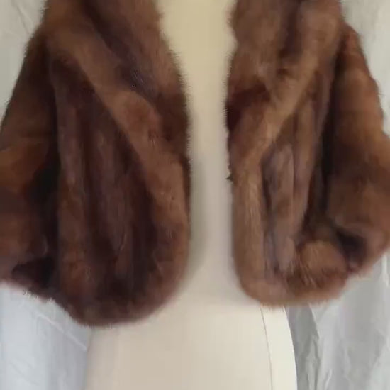 SABLE Fur Bolero Jacket Cape, Bridal Winter Wedding Stole, Brown Russian Barguzin Canadian Real Vintage Mink Coat, Mother of the Bride Gift