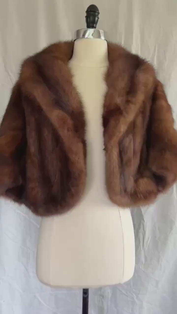 SABLE Fur Bolero Jacket Cape, Bridal Winter Wedding Stole, Brown Russian Barguzin Canadian Real Vintage Mink Coat, Mother of the Bride Gift
