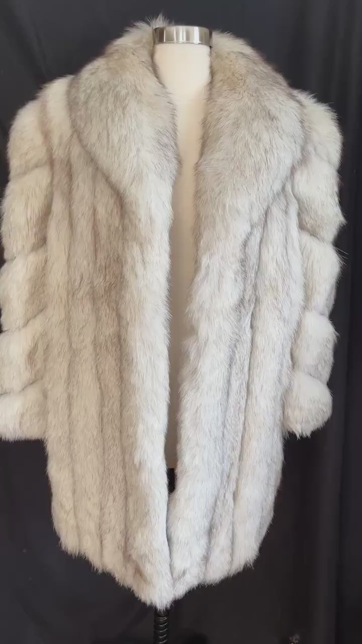 Norwegian FOX Fur Coat, Ivory Vintage Winter Wedding Jacket, White Bridal Stroller, 1980s Apres Ski Gift, Mob Wife Fit, Large XL Plus