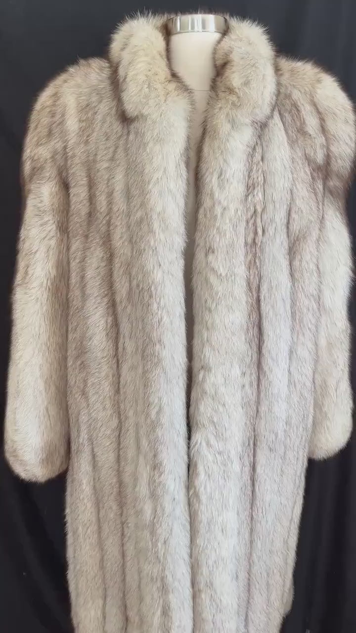Norwegian FOX Fur Full Length Coat, Real Vintage Winter Wedding Jacket, Ivory White Bridal, Apres Ski, Mob Wife Style, Large XL Plus
