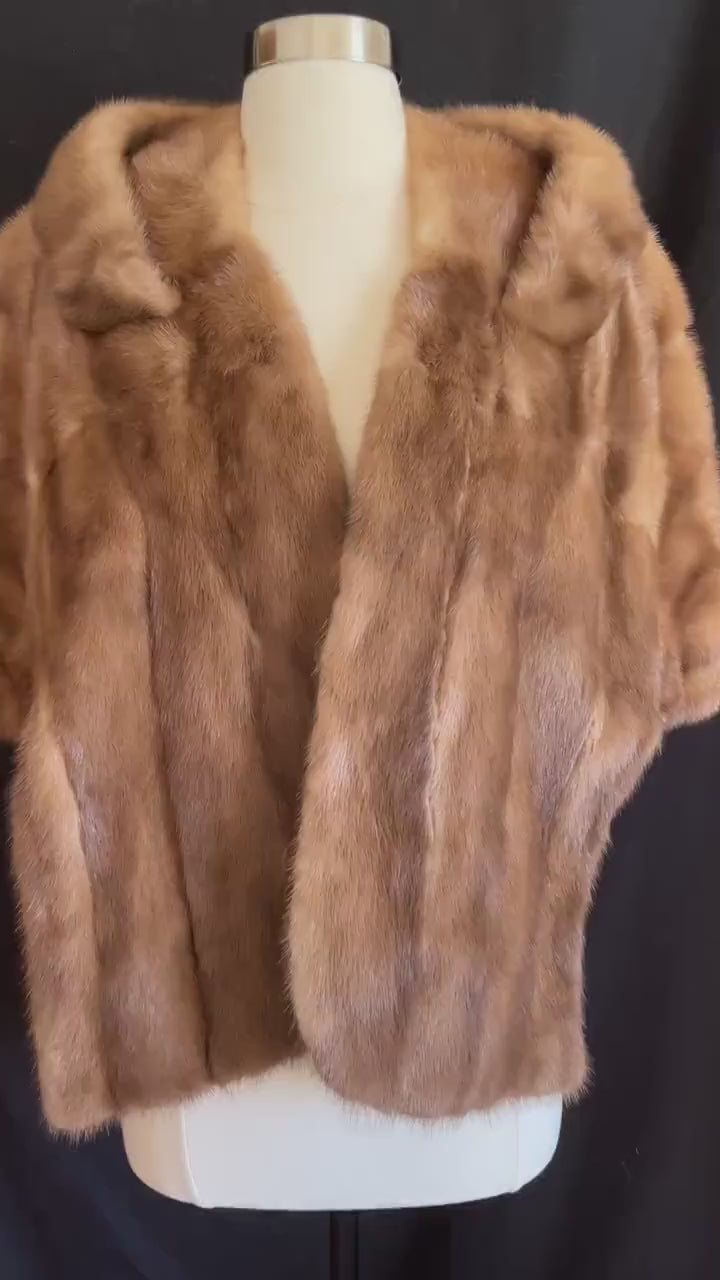 Brown MINK Fur Stole, Pastel Bridal Cape, Real Vintage Autumn Haze Bolero Jacket, Winter Wedding Bridesmaid Shawl, Mother of the Bride Gift