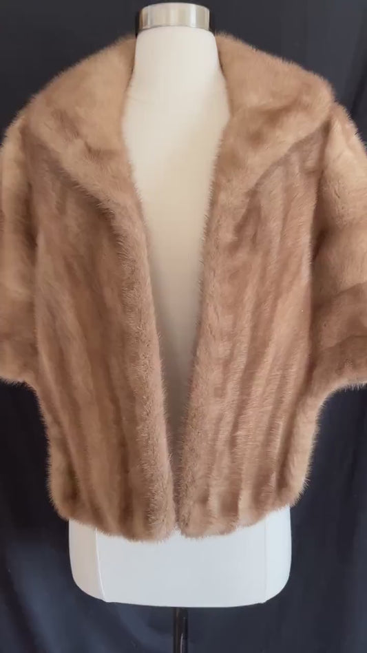 Brown MINK Fur Shawl, Real Vintage Bridal Cape, Autumn Haze Winter Wedding Bolero Jacket, Pastel Bridesmaid Gift, Great Gatsby Party