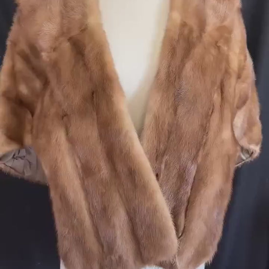 Brown MINK Fur Stole, Autumn Haze Bridal Cape, Rustic Real Vintage Jacket Coat, Bridesmaid Wrap, Winter Wedding Shawl Gift, Small