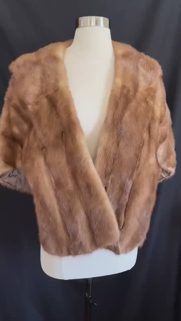 Brown MINK Fur Stole, Autumn Haze Bridal Cape, Rustic Real Vintage Jacket Coat, Bridesmaid Wrap, Winter Wedding Shawl Gift, Small