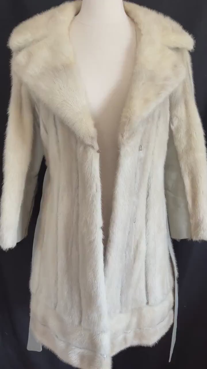 Beige MINK Fur Coat, Leather Belt Retro Ivory Jacket, 2 Lengths, 1970s Almost Famous, Blonde Rustic Wedding Bridal Stroller Gift, Small